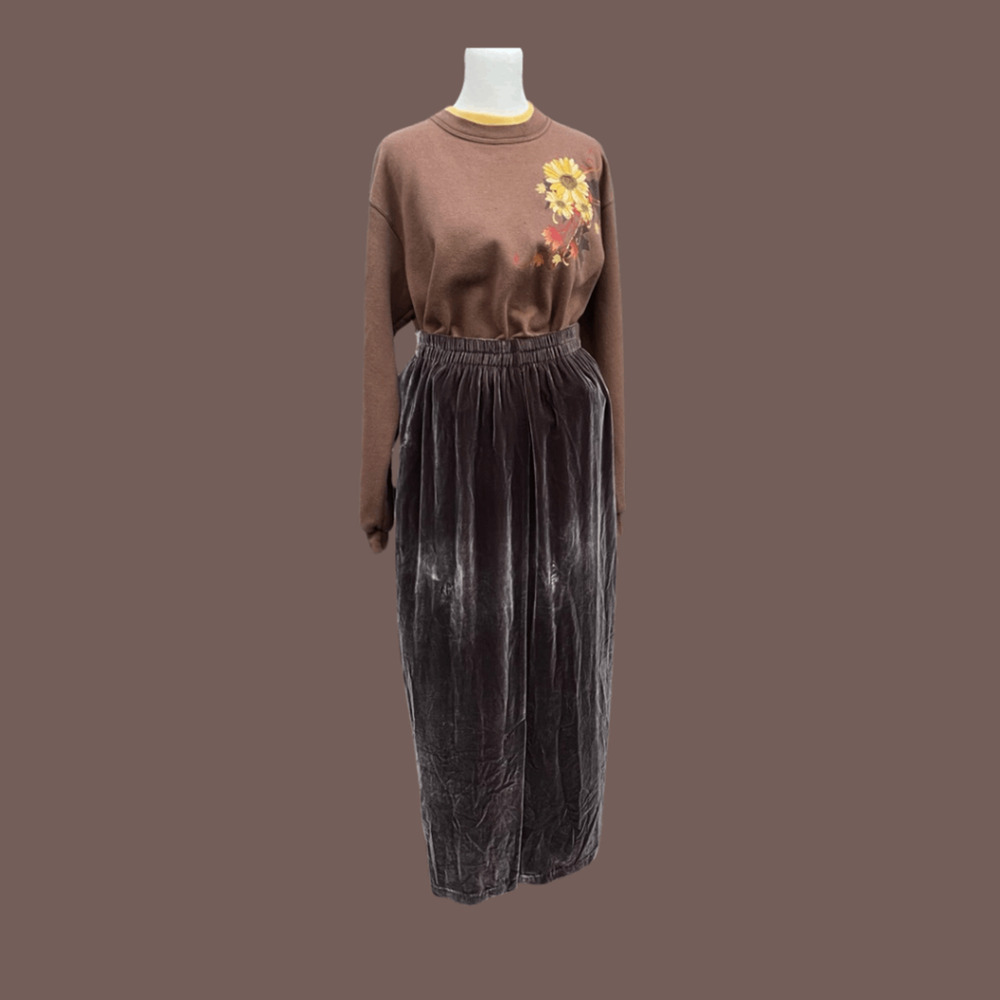 Taryn De Chellis Maxi Skirt | Brown Velour | Size 2 | Vintage